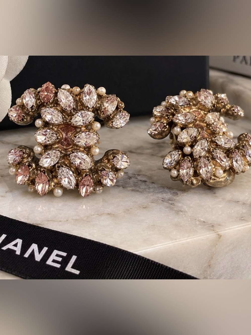 Chanel  Crystal Pearl Statement Clip-On Earrings